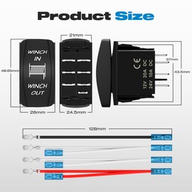 Winch Switch, Malictele 7Pin ON/Off/ON Momentary Winch Rocker Switch 20A 12V/10A 24V Winch in Winch Out Waterproof Winch Switch with Jumper Wires for ATV UTV Marine Boats