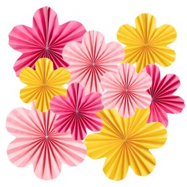 SUNBEAUTY 9 PCS Paper Flowers Decorations for Wall Paper Fans Classroom Decoration Paper Floral Backdrop Decor Paper Fans Decoration