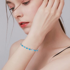 Ever Faith Blue Opal Bracelet for Women, Simple Classic Daily October Birthstone Opal Tennis Bracelets Jewellery Gifts 6.9-8.8"