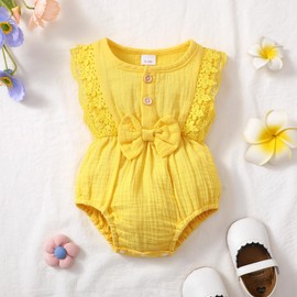 CVXV Infant Baby-Girls Romper Solid Ruffle Sleeveless Bodysuit Baby Kids Sunsuit Bubble Tops,Yellow,9-12 Months