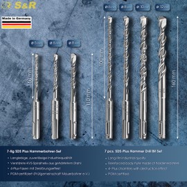 S&R SDS-4-Plus Hammer Drill Bit Set (7 Pieces); for concrete, masonry, stone, granite. Professional Quality. Masonry Drill Bits/Wall Drill Bits MADE IN GERMANY
