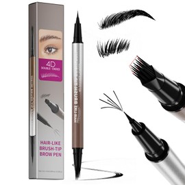 4D Microblading Effect Dual-Ended Eyebrow Pen, Ultra-Fine Precision Tip & Angled Square Tip, Natural Fuller Brows, Waterproof Smudge-Proof Eyebrow Pencil for Daily Makeup (#05 Black)