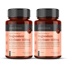 Triple Strength Magnesium Glycinate 1350mg x 180 Caplets (2 Bottles of 90) – 202.5mg Elemental Magnesium Per Caplet – 6 Months Supply - 100% Glycine Chelated, Gentle on the Stomach