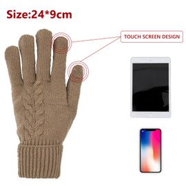 Dohia Winter Gloves for Women & Men Warm Touch Screen Texting Gloves Cable Knit Gloves Touchscreen Thick Warm Winter Glove Liner for Cold Weather D1-MHBZST (Khaki)
