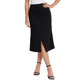 Belle Poque Women Vintage Wrap Skirt Stretchy Bodycon Skirt for Business Black XL