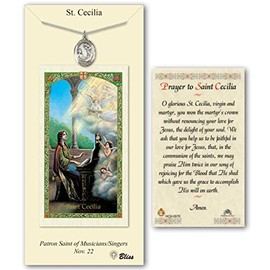 Pewter Saint Cecilia Medal with Laminated Holy Prayer Card