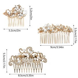 Paquete de 3 Peinetas el borde del pasadores de cristal dorado，Tocado de Novia,Cabello para Mujeres, peines dorado con agarre de dientes para novia, boda, accesorio para el cabello