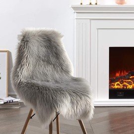 JXLOULAN Faux Lambskin Sheepskin Rug, Grey, 50 x 80 cm, Soft Fluffy Rug, Living Room Decoration, Longhair Fur, Imitation Lambskin Carpet for Chairs, Sofa, Bedroom, Children's Room