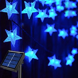 Abkshine 120 LED Blue Solar Star String Lights, Waterproof Solar Powered Outdoor Fairy Lights for Garden Pathway,Backyard,Patio Umbrella,Teepee,Awning,Gazebo,Pergola,Balcony,Christmas Tree Decorations