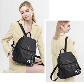 AINUOEY Women's Backpack Bags Women Elegant Bag City Backpack Handbag Vintage PU Leather 73502 1-Piece Set, black, vintage