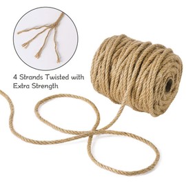 Tenn Well 5mm Jute Rope, 100 Feet 4Ply Twisted Heavy Duty and Thick Twine Rope for Gardening, Crafting, Bundling, Cat Scratching Post, Home Decor, Christmas Decorations