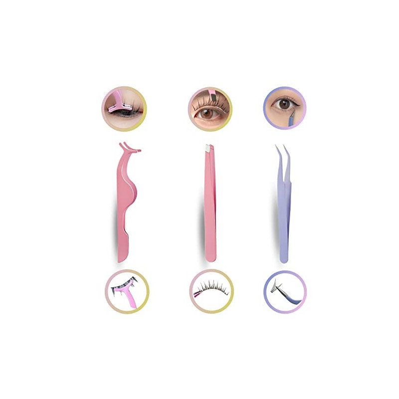 TheFirstGrain False Eyelash Tweezers, Set of 3, Self Eyelashes, False