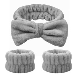 Zimoer Spa Face Headband Wrist, Headband Hairband Makeup Cosmetic Hair Band Women's Makeup Hair Band Women Elastic Bath Shower Head Wrap Hair Band Skin Care Ash 1