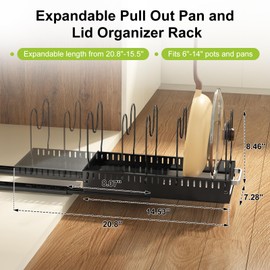 Fovkdcvw Pots and Pans Organizer Under Cabinet with Drain Board, Pull-out Expandable Pot Lid Organizer inside Cabinet Holder with 10 Adjustable Compartment, Rack for Cutting Board, Black (Pack of 2)