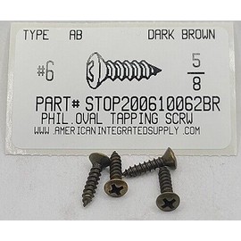 AMERICANINTEGRATEDSUPPLY.COM #6x5/8 Oval Head Phillips Tapping Screws Steel Dark Brown (100)