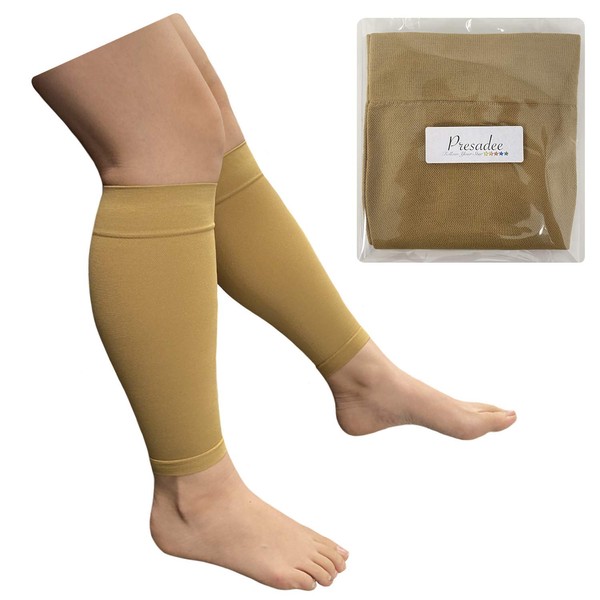 Presadee Shin 20-30 mmHg Firm Compression Swelling Extra Wide Leg Calf Sleeve (Beige, S/M)