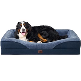 EHEYCIGA Memory Foam XL Dog Bed for XLarge Sized, Extra Large Orthopedic Dog Sofa with Sides and Waterproof Liner, Washable Bolster Pet Couch with Removable Cover, 42x30x7.5 Inch, Navy