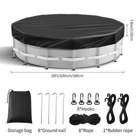 18 Ft Round Pool Cover Solar Cover for above Ground Pool with Pool Covers Accessories Swimming Round Solar Pool Covers for above Ground Pools Heavy-Duty Waterproof Dustproof(Black)