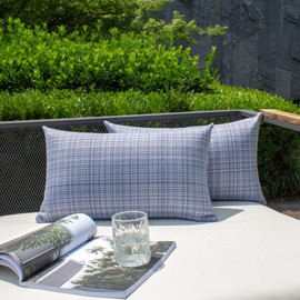 Kevin Textile Pack of 2 Decorative Outdoor Waterproof Throw Pillow Covers Lumbar Pillowcases Modern Cushion Cases for Patio Couch Bench 12 x 20 Inch Purple Blue