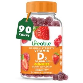 Lifeable Vitamin D3 10000IU | Great Tasting Bone Strength Supplements | Vitamin D3 Gummies for Bone Health | Vitamin D Gummies for Adults, Men, Women | 90 Gummies