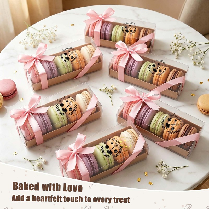 100 Pack Baked with Love Stickers, Clear Black Foil Bakery