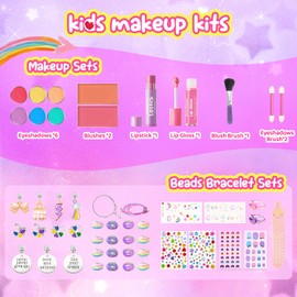 BUNNY BUBBLES Kids Makeup Jewelry Kit for Girls, Washable Real Cosmetics Set with Bracelet Making for Children Toddler, Princess Dress-Up Toy, Ideal Christmas Birthday Gift for 4-12 Year Olds