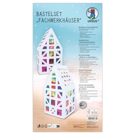 Ursus 21370001F Craft Set, Half-timbered Houses Approx. 7.7 x 15.5 x 7.7 cm, Set for Crafts of 24 Houses in White, Includes Transparent Paper in 10 Colours and Step by Step Instructions (English
