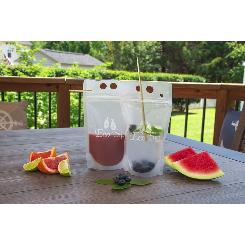 Biodegradable Disposable Drink Pouches by EcoSip – Eco-Friendly w/Gusset Bottom