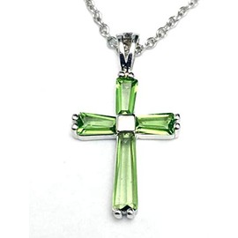 P0157G Cross Mt St Helens Green Helenite May Birthstone Sterling Silver Pendant (Green)