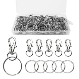 100Pcs Keyring Making Kit, Lobster Clasps & Key Ring Hoop with Plastic Box, 50Pcs Metal Key Ring Clips and 50Pcs Keyring Rings 28mm, Key Chain Clip with Keyrings for Jewellery Making Hanging Crafts