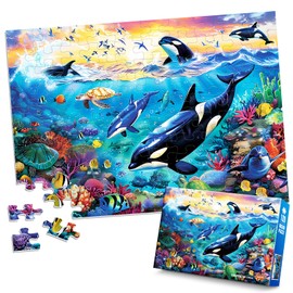100 Piece Puzzles for Kids Ages 6-8 8-10 - Killer Whales Orca - 100 Piece Jigsaw Puzzle for Senior Ocean Jigsaw Puzzle for Toddler Children Learning Educational Puzzles Toys for Boys and Girls