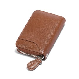 GADIEMKENSD Women Credit Card Holder Small RFID Wallet Zipper for Travel Leather Accordion Wallets Inserts Case Photo Business Cards Organizer Cute Compact Credit Card Slot Cash Slots Tan