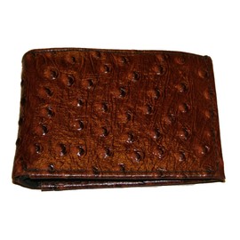 Mens Wallet in genuine cow-hide(ostrich skin print) bifold brown