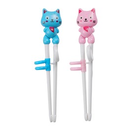2Pairs kid chopsticks, learning chopsticks helper Practice Chopsticks for kids, training chopsticks with animals for beginners Toddler (cat pink +blue)