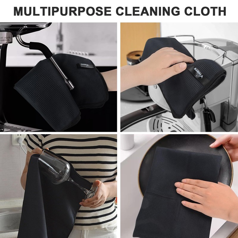 VIVOTE 4 Packs Black Tea Towels, Super Absorbent No lint