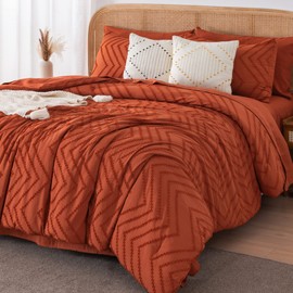 Litanika Oversized King Size Comforter Set with Sheets Burnt Orange - 7 Pieces Bed in a Bag Oversized King Boho Tufted Complete Beddding Sets with Comforter, Sheets, Pillowcases & Shams