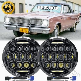 JESUO 1964-1976 Fit Dodge Dart Classic Car Pair 7" Led Round Headlight Hi-Lo Sealed H4