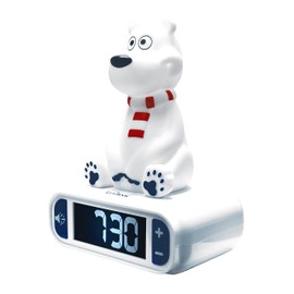 LEXIBOOK RL800PB Polar Bear Alarm Clock with Figure that Lights Up, Choice of 6 Alarms, 6 Sound Effects, Clock, Alarm Clock for Boys and Girls, Snooze Function, White
