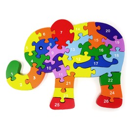 Honbay Colorful Wooden Elephant Jigsaw Puzzle for Kids Aged 3-7 (Letters and Numbers)