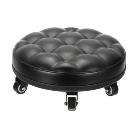 PATIKIL Low Roller Seat Wheel Stool Chair PU Leather Short Low Rolling Stool with Universal Wheel for Home Office Fitness (Black), 5.1" Height