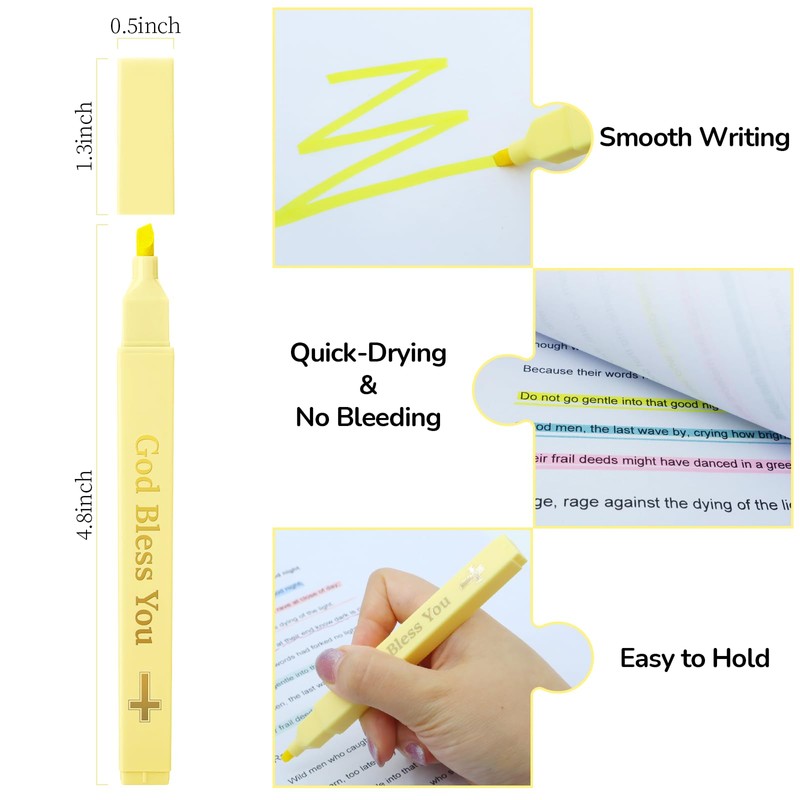 JIXZEN 6Pcs Aesthetic Highlighters, Yellow highlighter, No Bleed with Soft