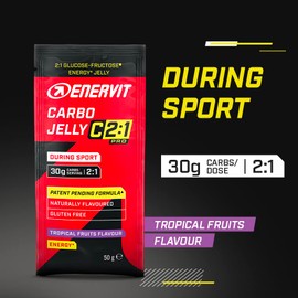 Enervit, Carbo Jelly C2:1PRO, Gelatine Energetiche, 30g di Carboidrati, Gusto Tropicale, Per Attività di Endurance ad Alta Intensità, Massima Tollerabilità, Senza Glutine, Vegan, Box da 7 Confezioni
