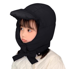 Kids Quilted Winter Hat, Warm Windproof Trapper Trooper Hat with Ear Flaps, Boys Girls Waterproof Snow Ski Cap (US, Alpha, One Size, Black)