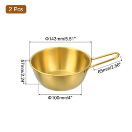 uxcell 2 Pcs Korean Traditional Wine Bowls, 5.63 Inch 304 Stainless Steel Raw Rice Wine Cup Sauce Bowls with Handle for Hiking Camping Soup Dish, Gold