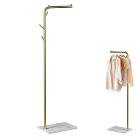 TBTFW Gold Coat Rack, L shaped Coat Hanger Stand with 3 Hooks and Thickened Base, Freestanding Coat Rack used for Hanging Clothes, Hats, Handbags, Scarves (67in)