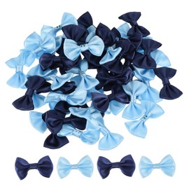 sourcing map 50pcs Blue & Dark Blue Bow Ties 1.5" x 1" Mini Bowknot for Crafting Little Satin Bow Bulk for DIY Sewing Scrapbooking Wedding Gift Present Home Decoration