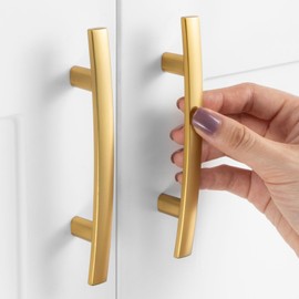 ASKANO Brushed Gold Cabinet Pulls, 3 Inch Hole Centers, Curved Bar Kitchen Cabinet Handles Caroline Pull ZP2204 | Pack of 30, Solid Hardware for Kitchen Door Drawer Dresser Bathroom Vanity Cupboard 3"