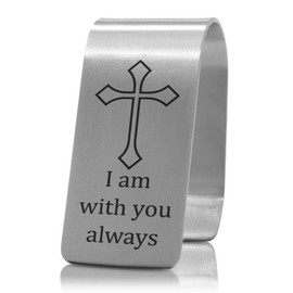 XQLZY I Am with You Always Engraved Stainless Steel Car Visors Clip, Travels Visor Car Accessories, Inspirational Guardian Angel Visor Clip for Women Men Family Friend Driver, New Driver Gifts