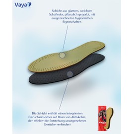 Vaya Medical Elite Insoles for Men and Women Against Sweaty Feet Shoe Insoles with Activated Carbon Anti-Sweat Insoles Leather Brown Size 38