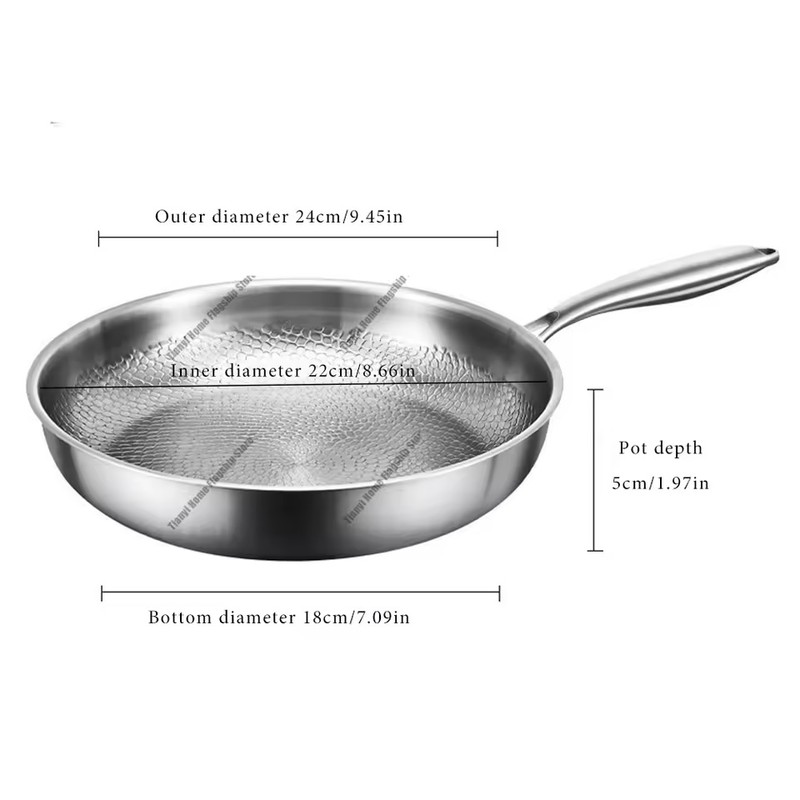 32cm Titanium Stainless Steel Frying Pan Non-stick Wok Skillet with